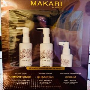 Makari - shampoo conditioner and serum with detangling hair brush gift set